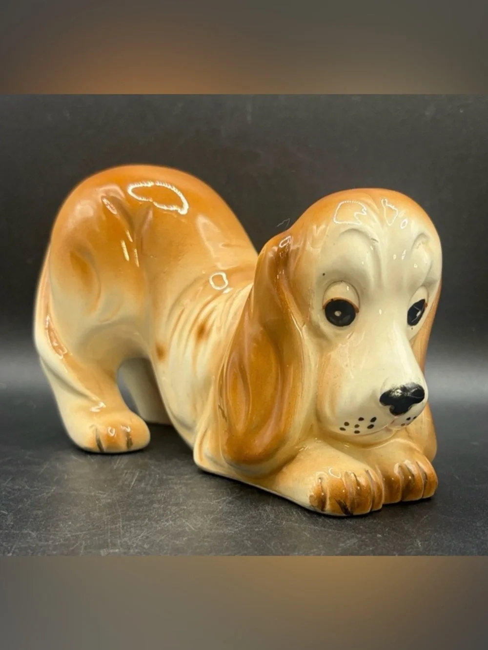 Vintage Hand Painted Ceramic Basset Hound Dog Puppy Figurine Collectible Figure